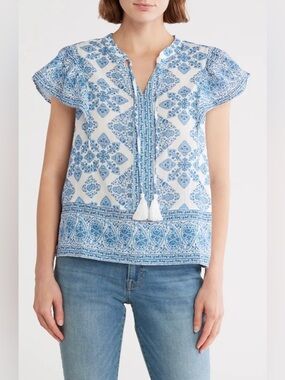 Lucky Brand Boho Ruffle Sleeve Cotton Top - Size Small